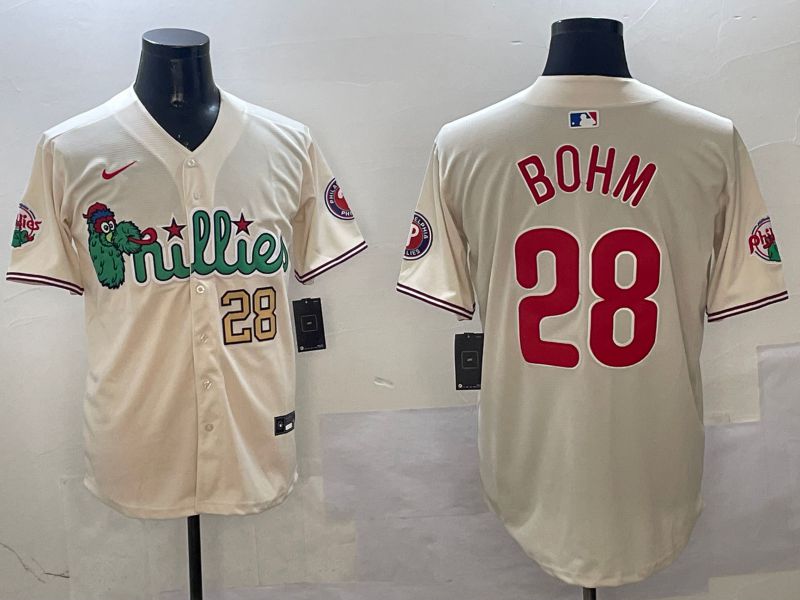 Men Philadelphia Phillies #28 Bohm Cream Three generations Joint Name Game 2025 Nike MLB Jersey style 3->philadelphia phillies->MLB Jersey